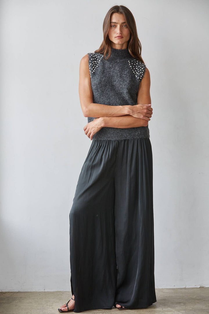 Carissa Sleeveless Mockneck with Rhinestone Detail