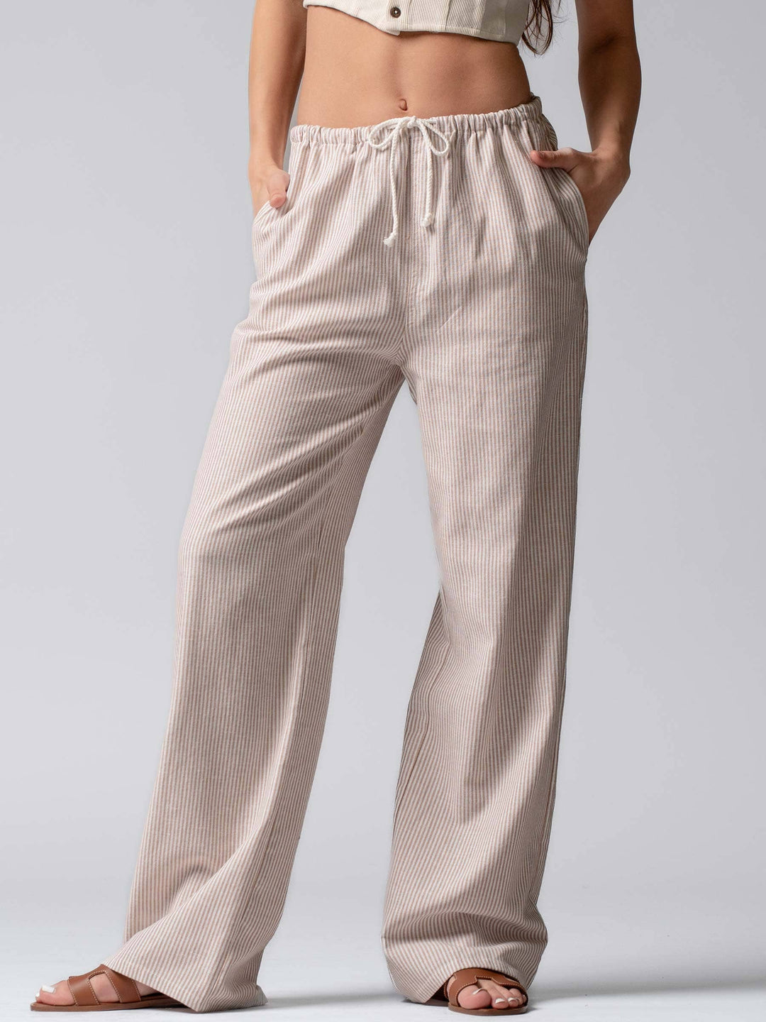 Sarina Pinstripe Drawstring Wide Leg Lounge Pants