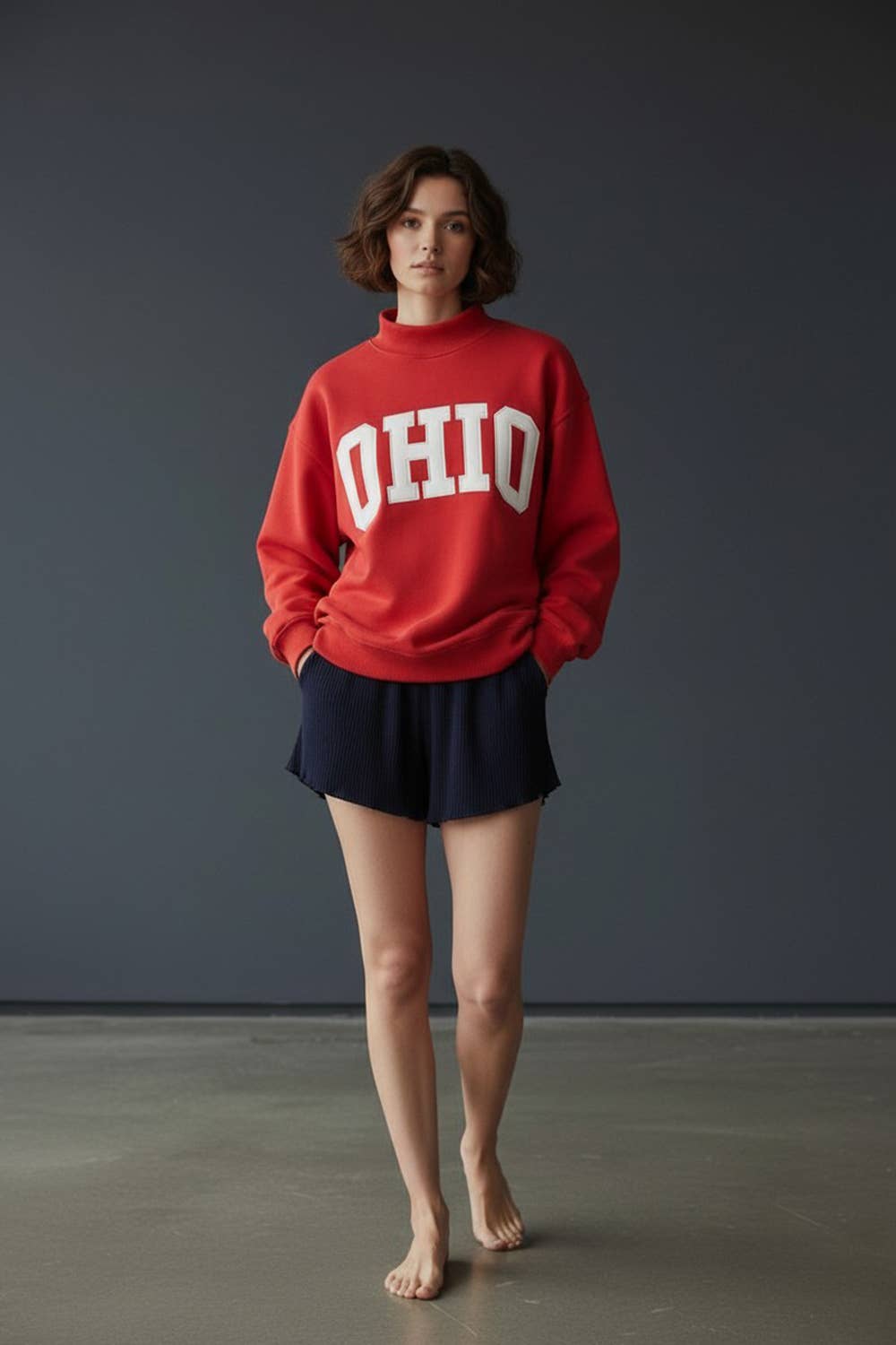 Red OHIO Embroidered Mockneck