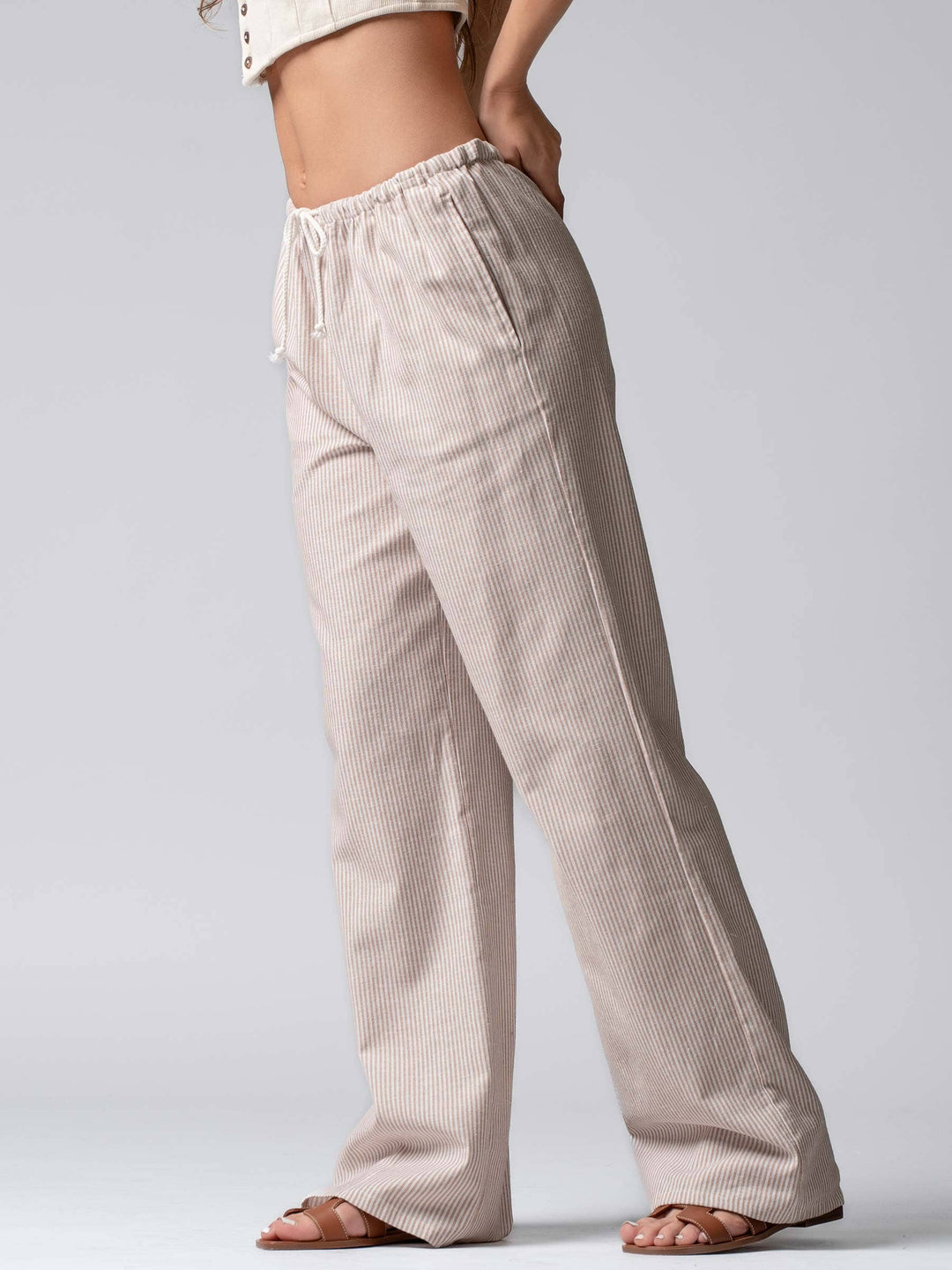Sarina Pinstripe Drawstring Wide Leg Lounge Pants