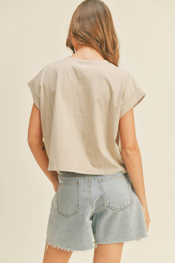 Crystal Cuffed Sleeve Tee