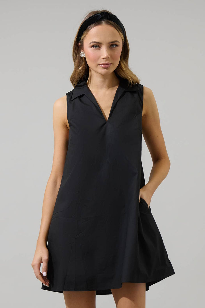 Lexya Collared Shift Dress - Black