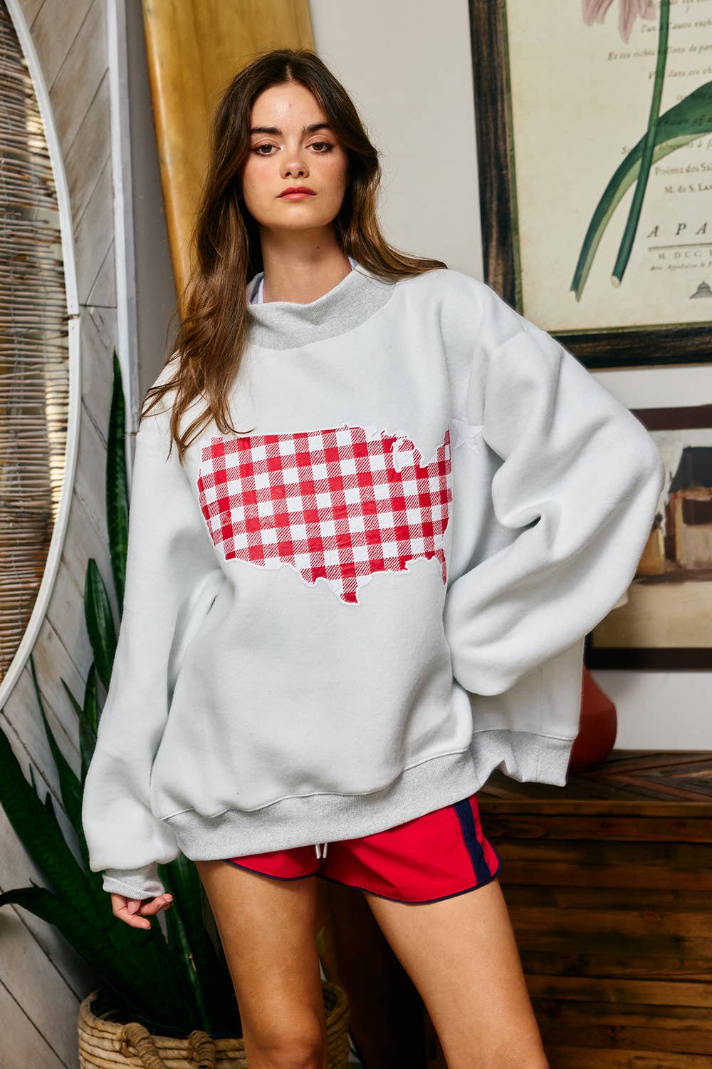Reversible Gingham USA Map/USA Reversible Mockneck Sweatshirt