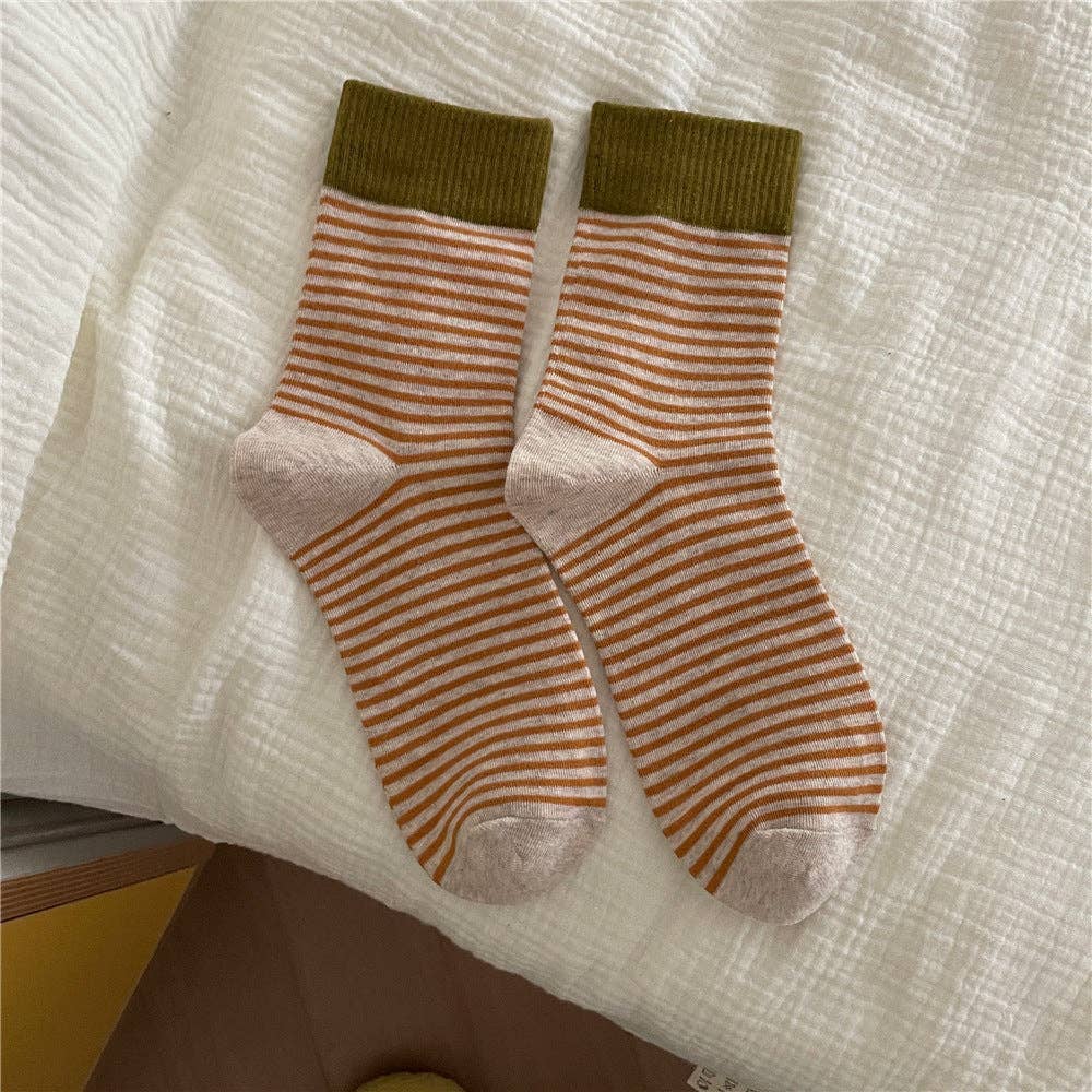 Striped Slouch Crew Socks - Beige