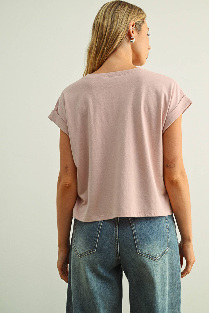Crystal Cuffed Sleeve Tee