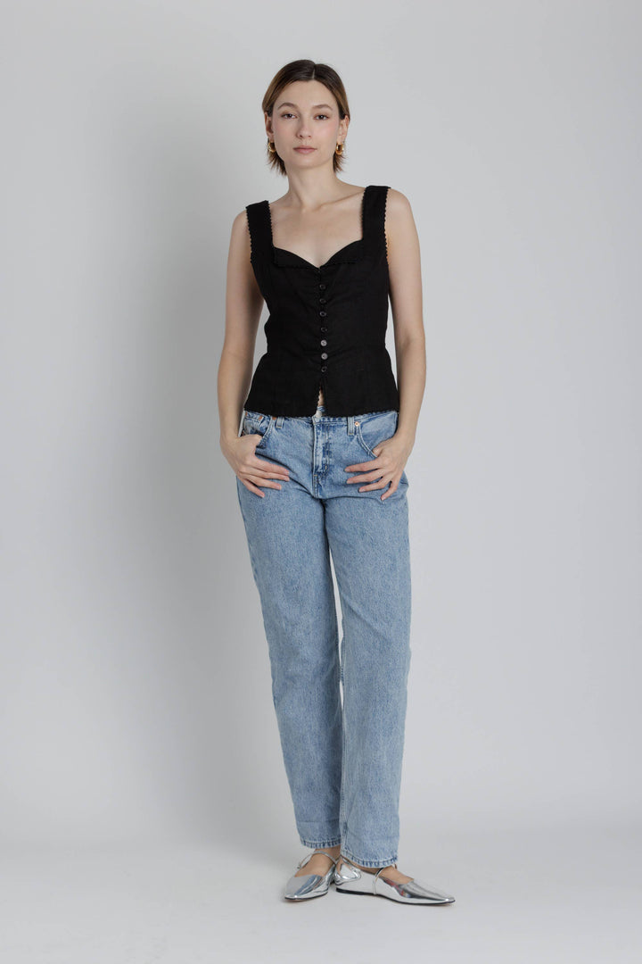Aria Lace Trim Linen Top