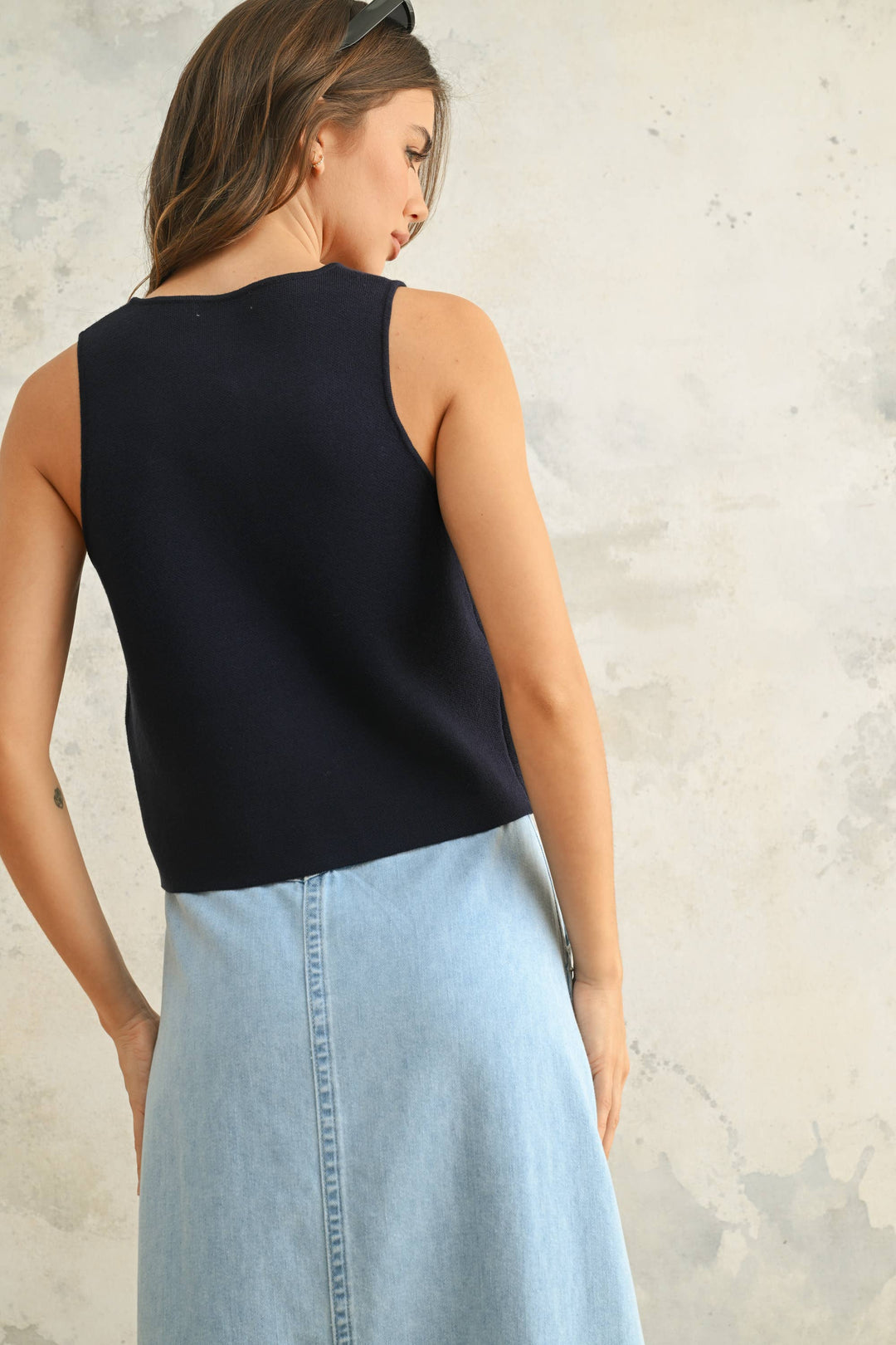J'adore Sculpted Metal Button Knit Vest