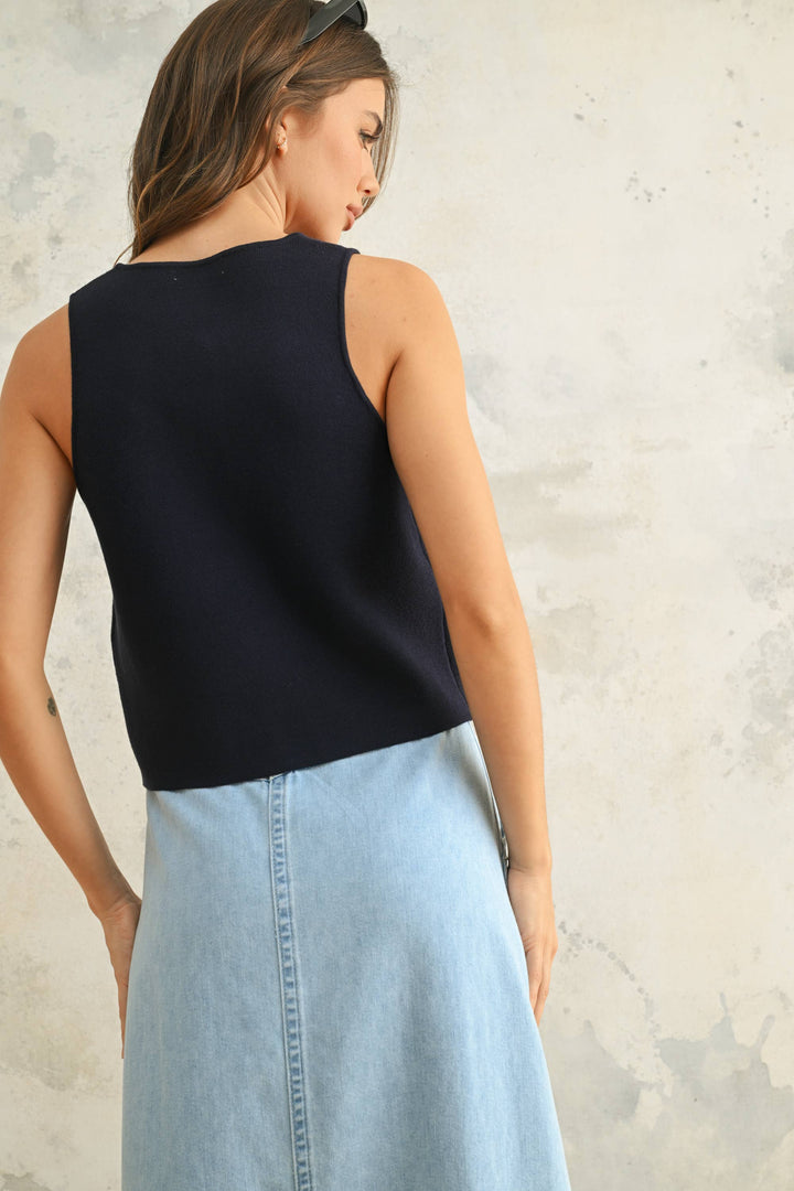 J'adore Sculpted Metal Button Knit Vest