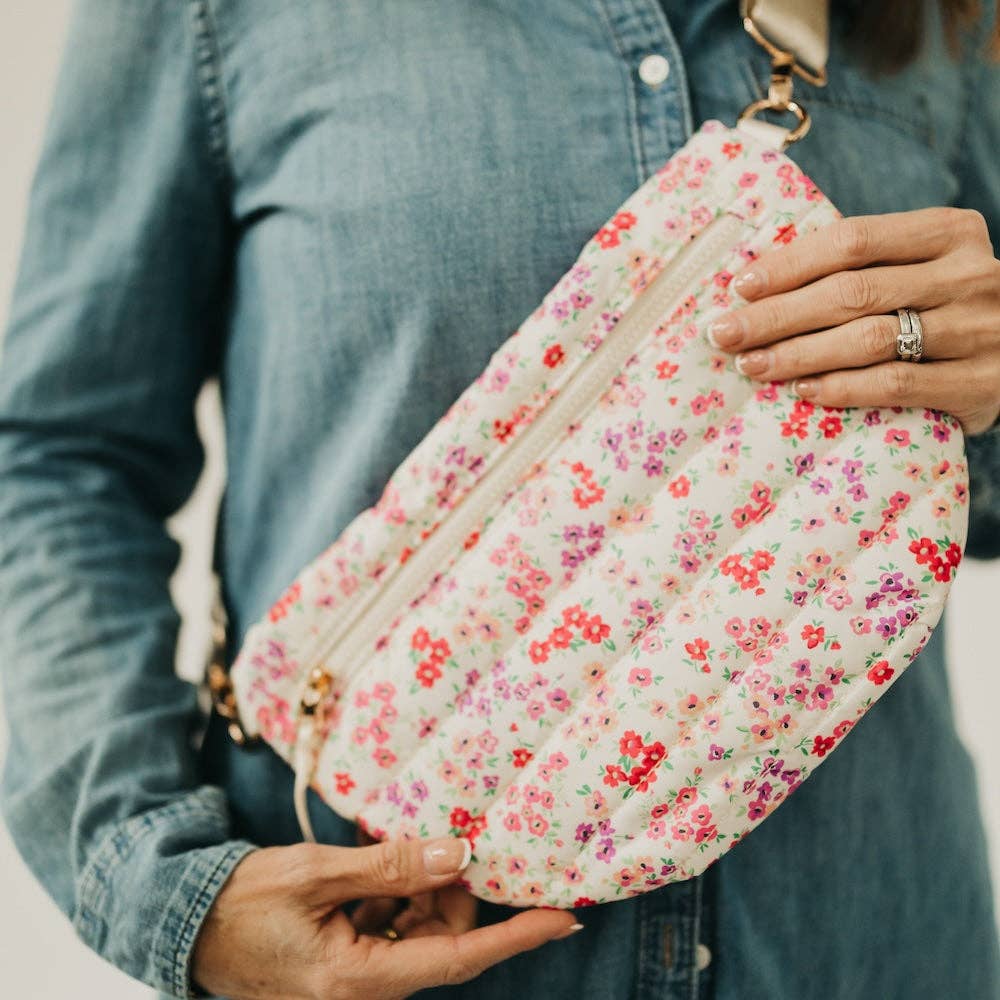 Blake Puffer Sling Bag: Pink Floral