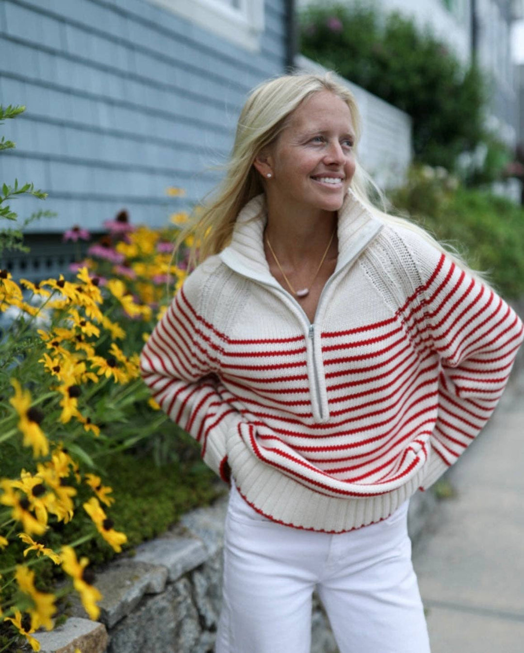 Galley Quarter Zip Sweater - Red Stripe