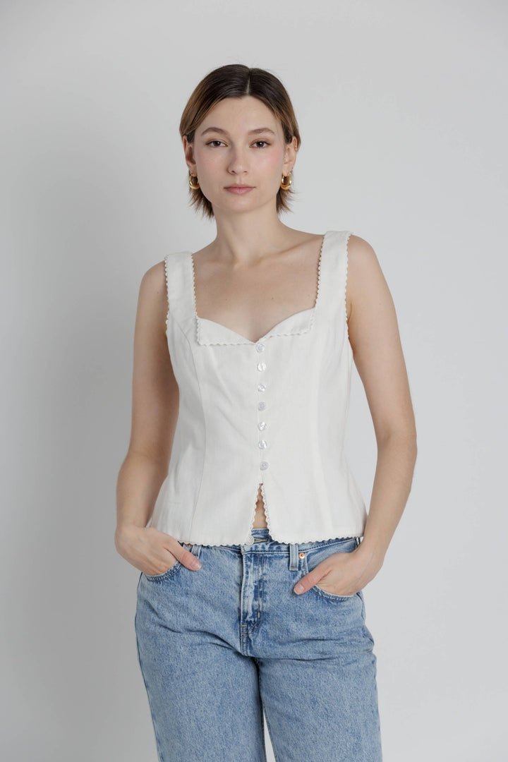 Aria Lace Trim Linen Top
