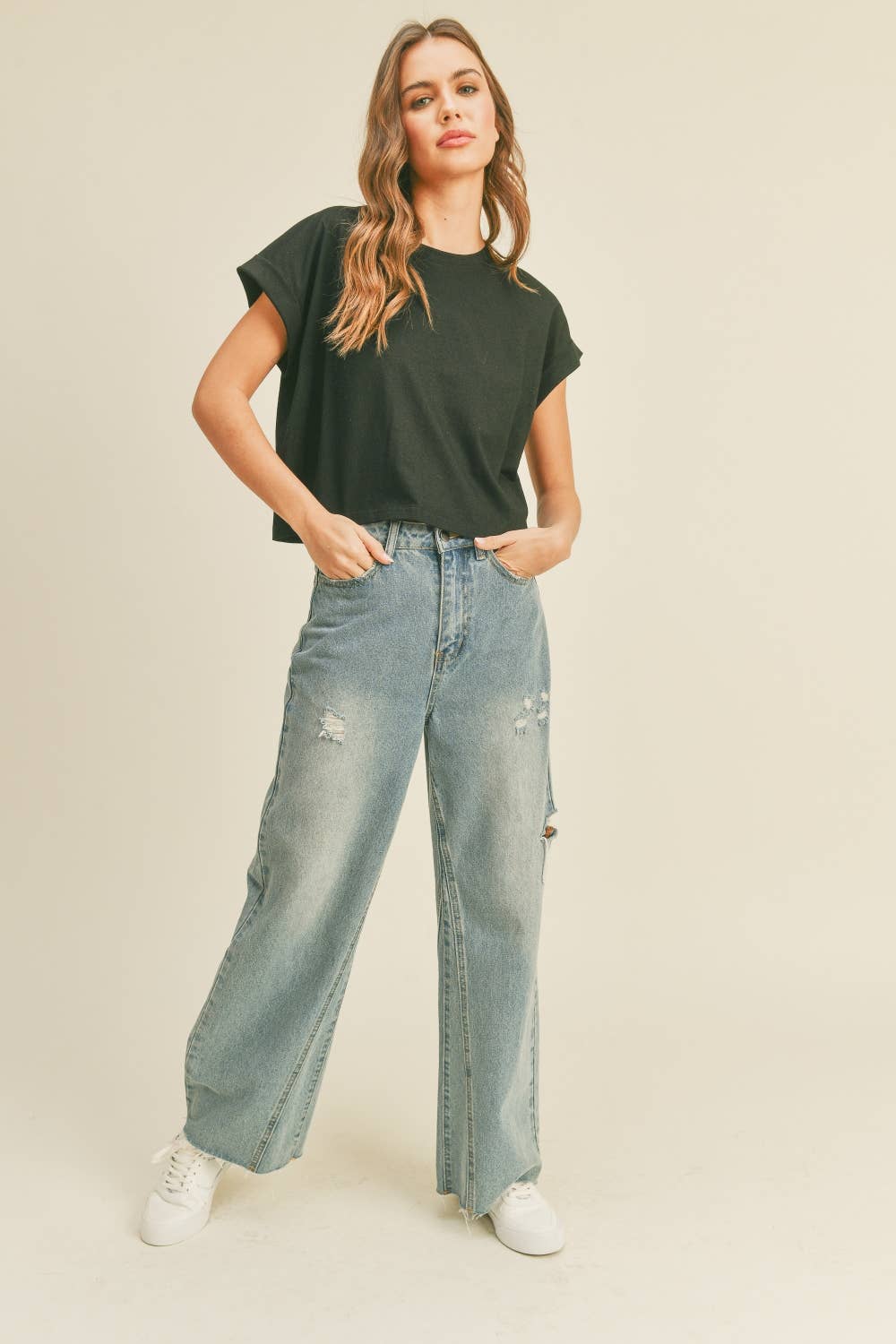 Crystal Cuffed Sleeve Tee