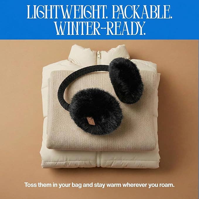 Faux Mink Adjustable Earmuffs - Black