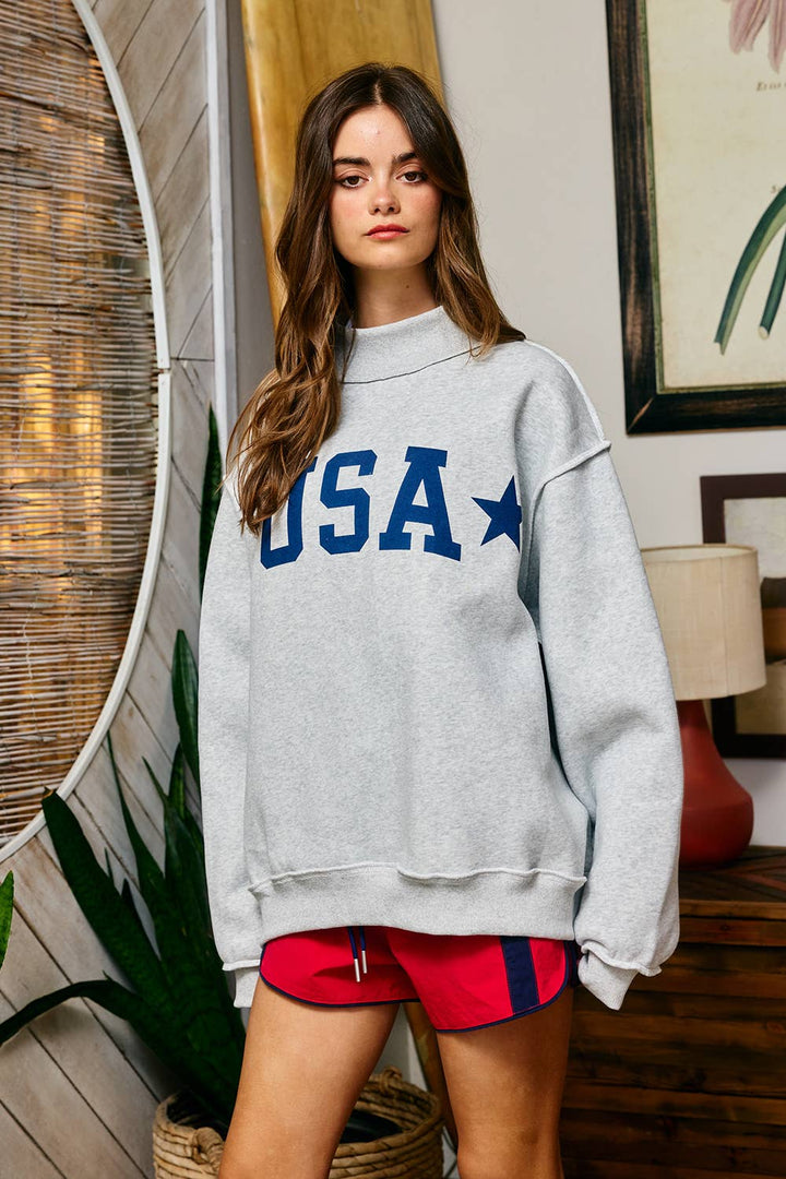 Reversible Gingham USA Map/USA Reversible Mockneck Sweatshirt