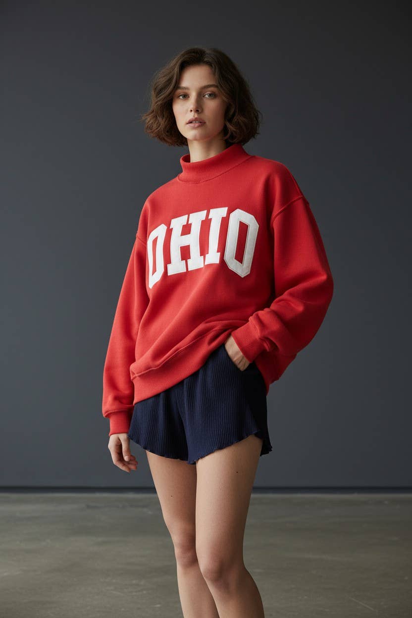Red OHIO Embroidered Mockneck