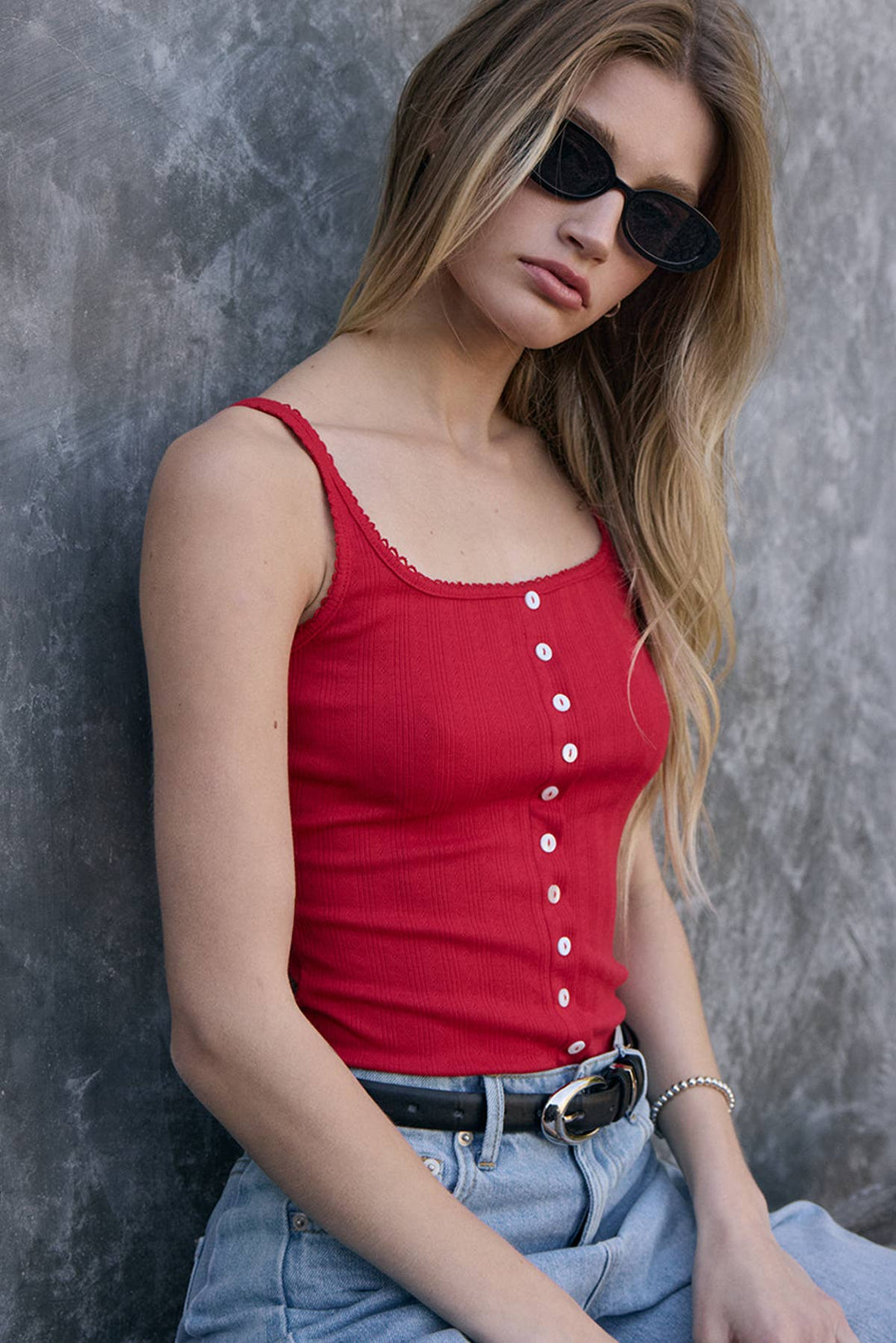 Marina Pointelle Button Front Tank