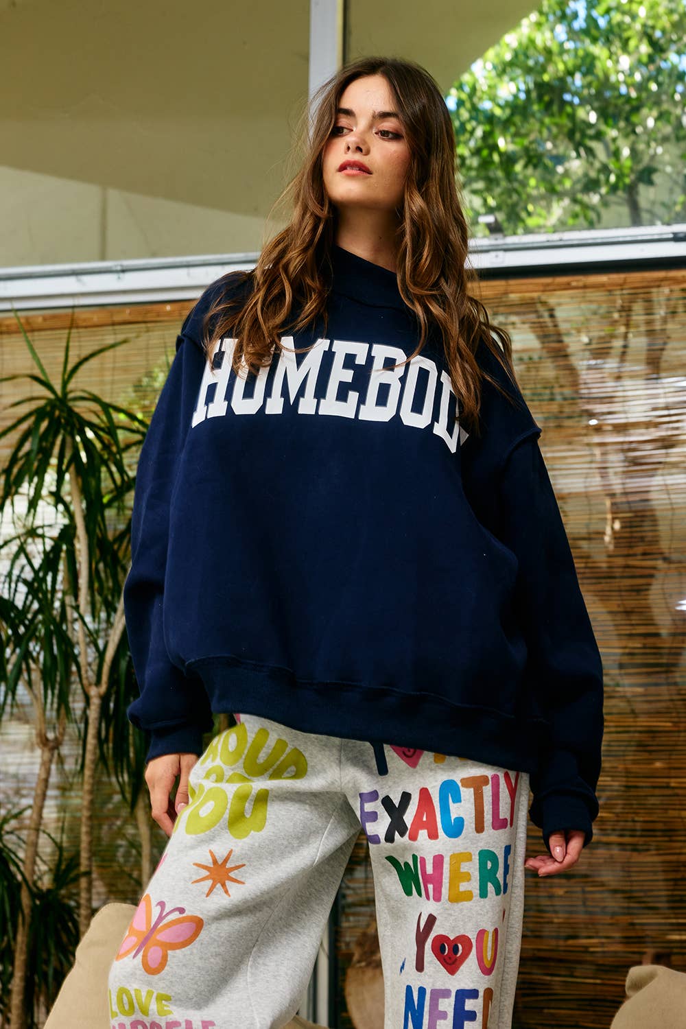 Reversible Homebody/Do Not Disturb Mock Neck Sweatshirt