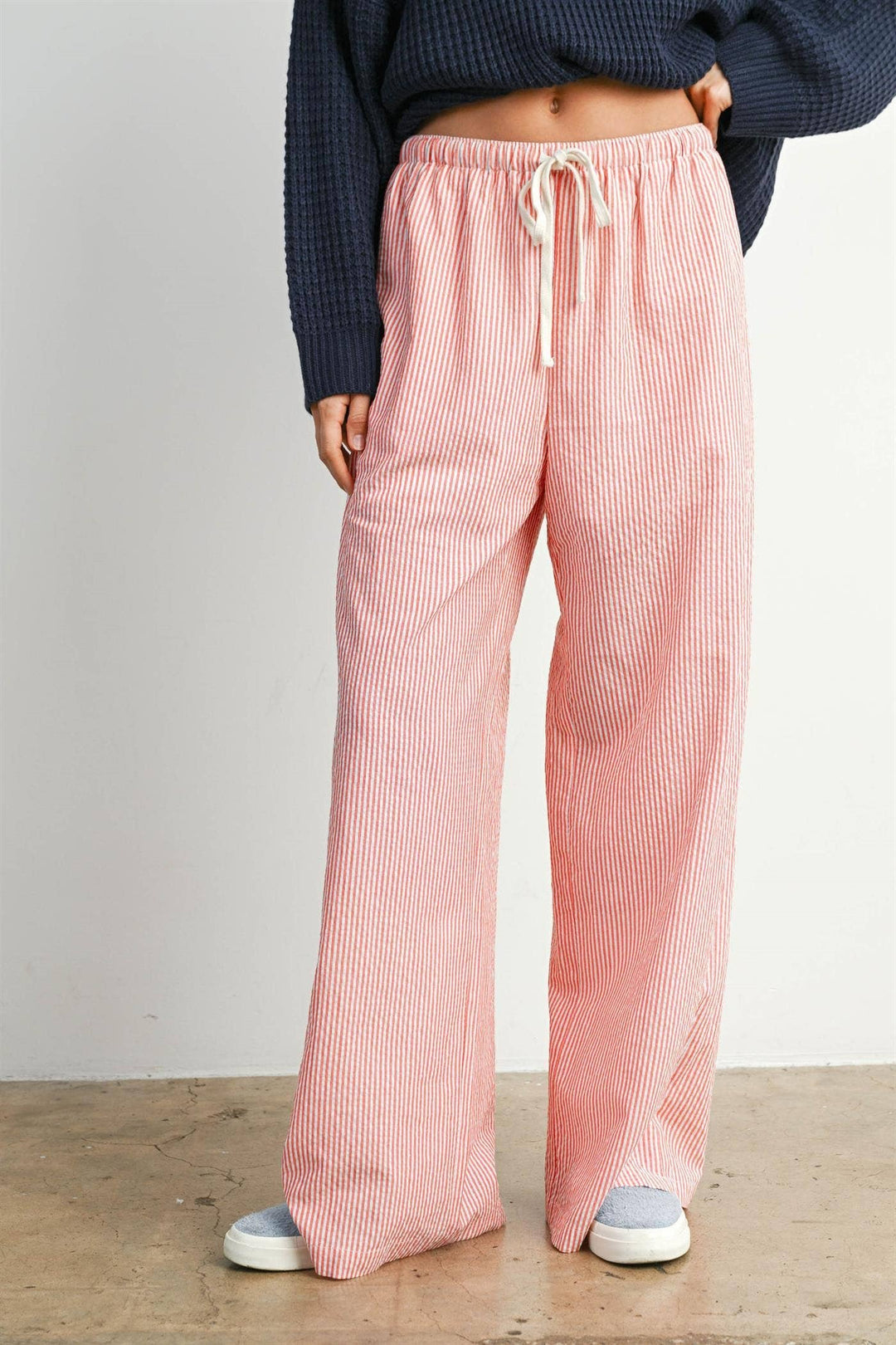 Finch Stripe Drawstring Pants - Red