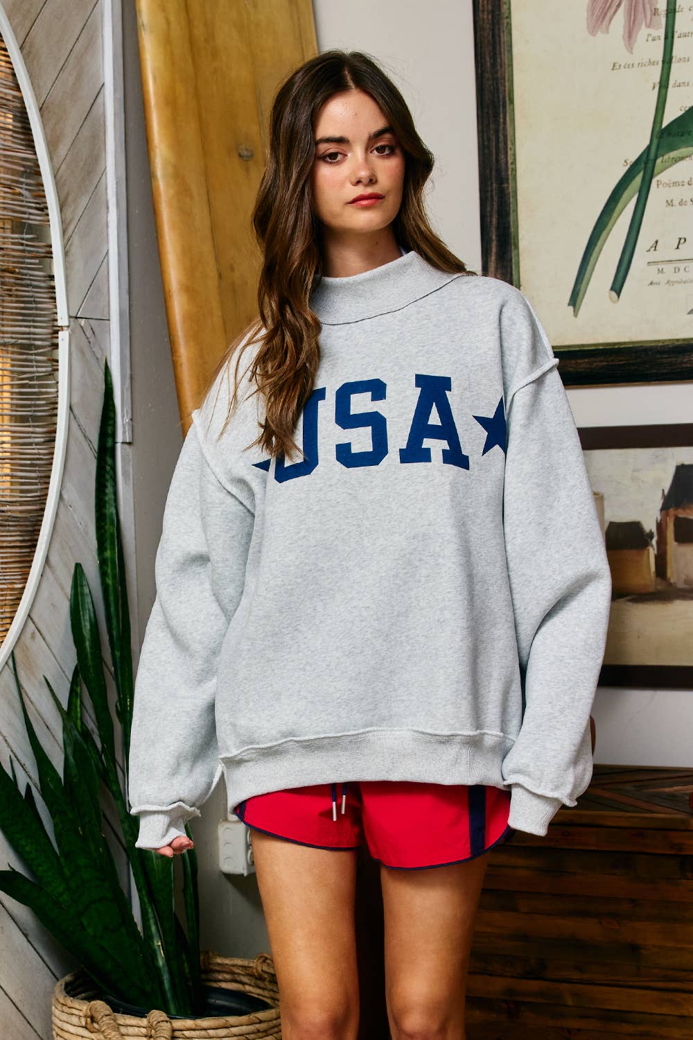 Reversible Gingham USA Map/USA Reversible Mockneck Sweatshirt