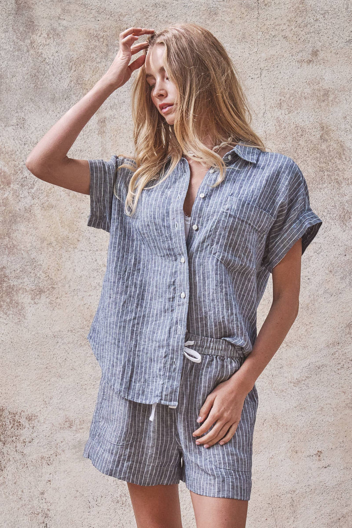 Huron Striped Linen Short Sleeve Button-Down