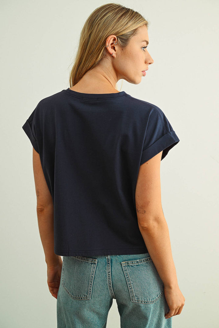 Crystal Cuffed Sleeve Tee