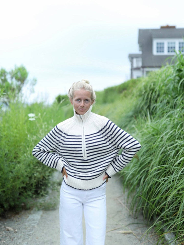 Galley Quarter Zip Sweater - Navy Stripe