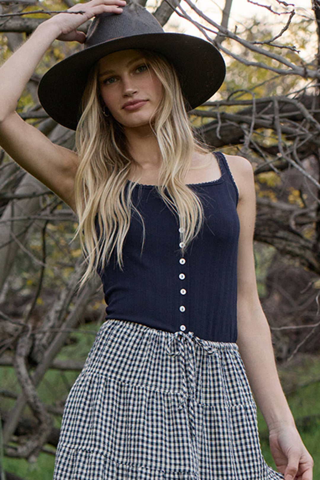 Marina Pointelle Button Front Tank