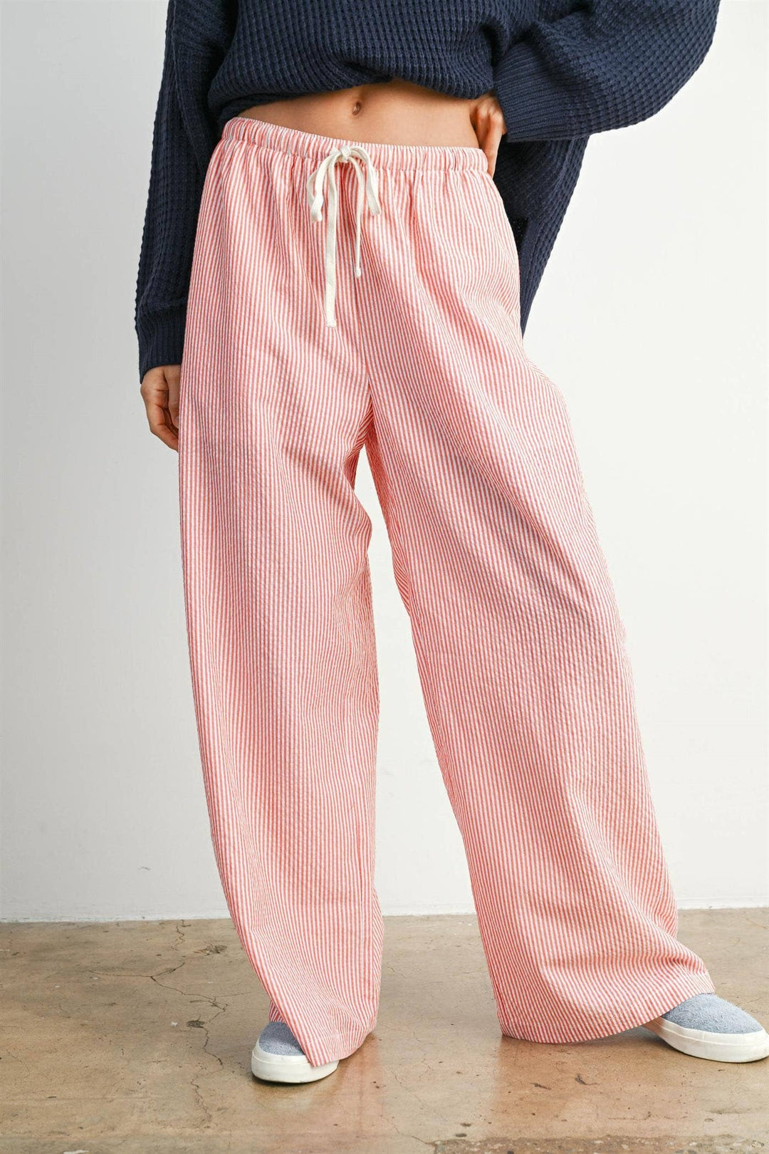 Finch Stripe Drawstring Pants - Red
