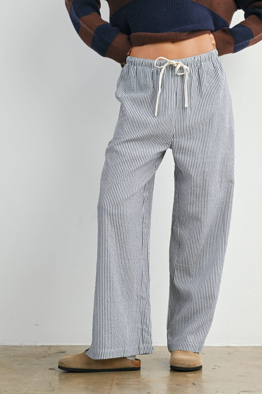 Finch Stripe Drawstring Pant - Navy