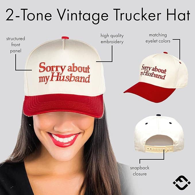 Sorry About My Husband Hat - Red/Beige
