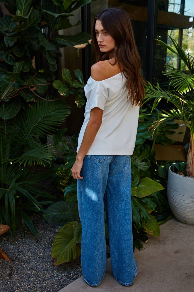 Fanning Off Shoulder Pintuck Tee