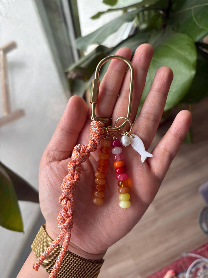 Handmade Bag Charm Keychains with Glass & Ceramic Beads