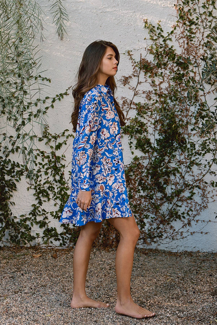 Blue Botanical Shirt Dress