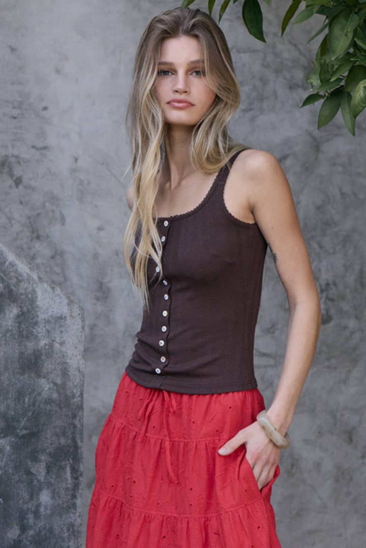 Marina Pointelle Button Front Tank