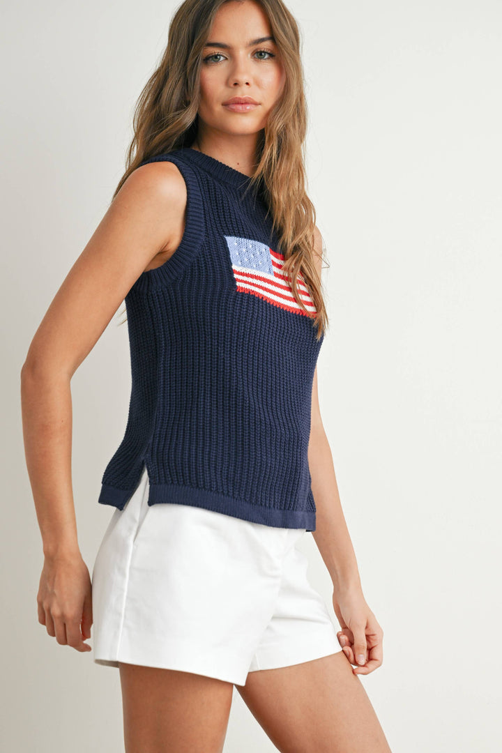 Liberty Flag Sleeveless Sweater - Navy