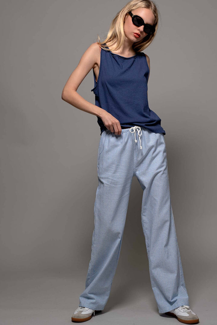 Sarina Pinstripe Drawstring Wide Leg Lounge Pants
