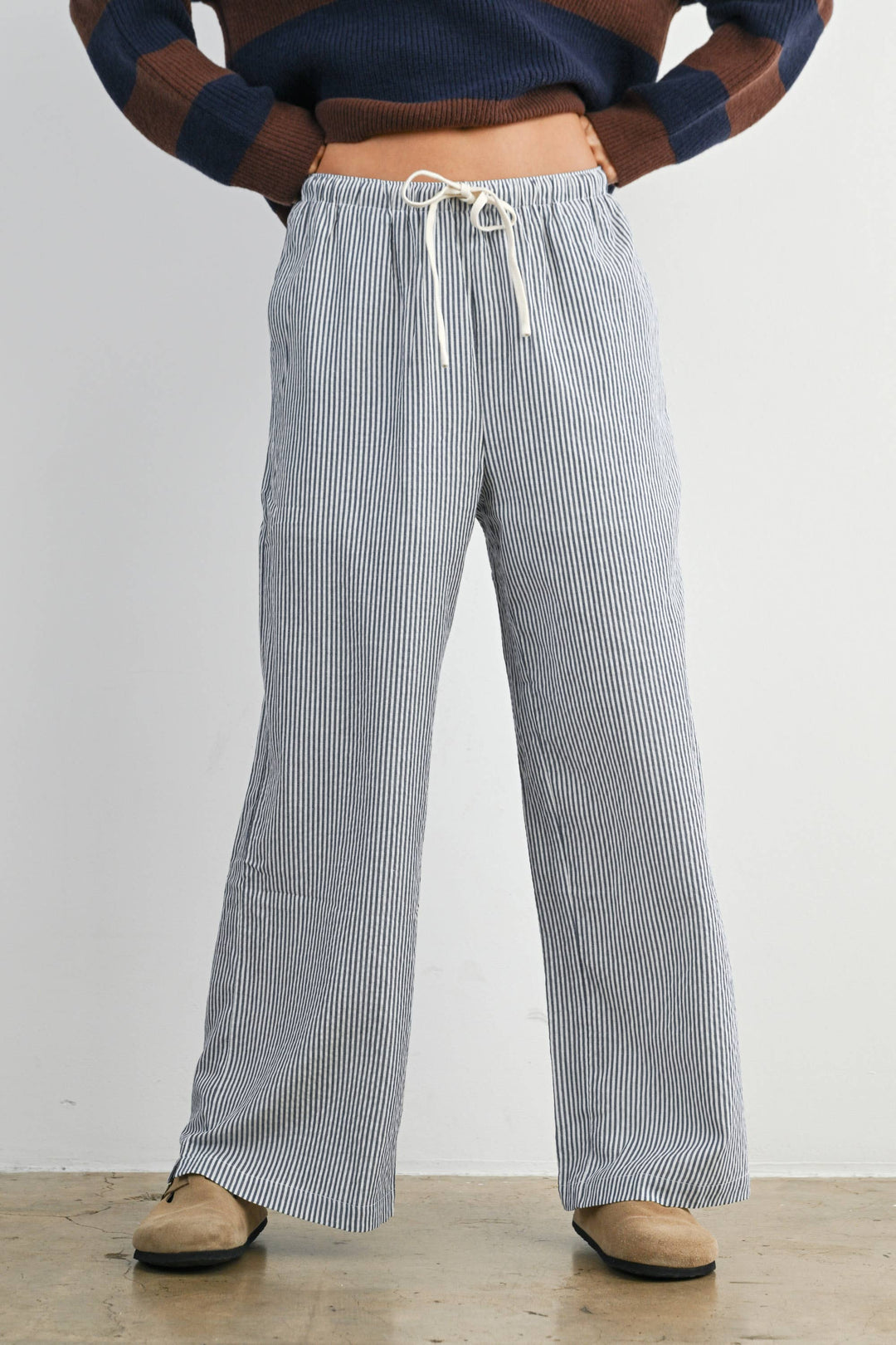 Finch Stripe Drawstring Pant - Navy