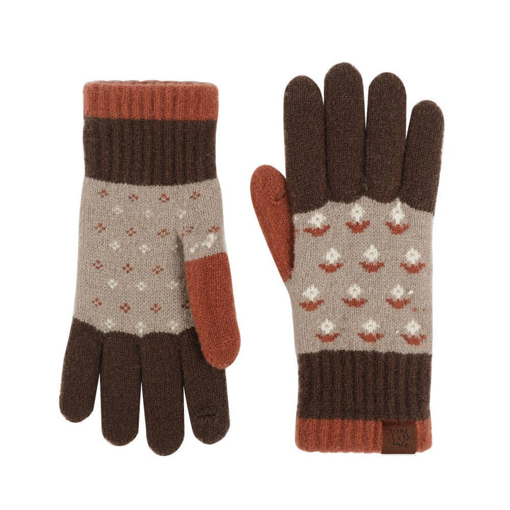 Vintage Jacquard Touch Screen Gloves - Coffee