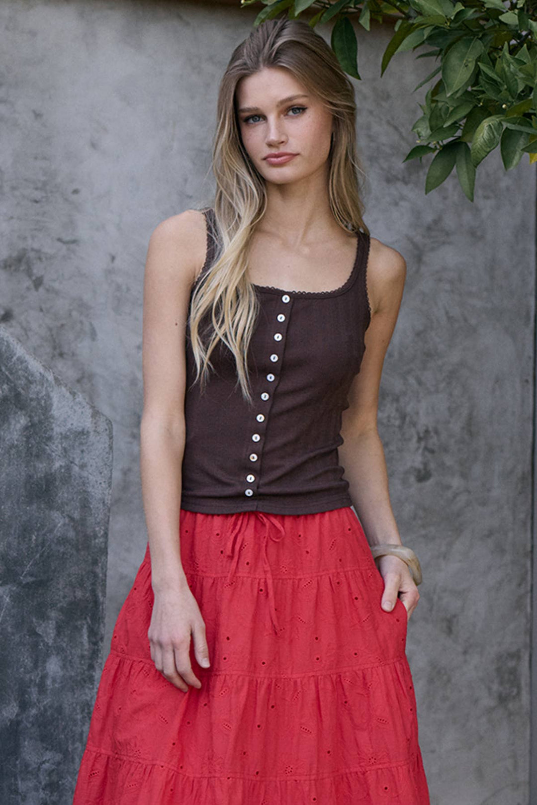 Marina Pointelle Button Front Tank