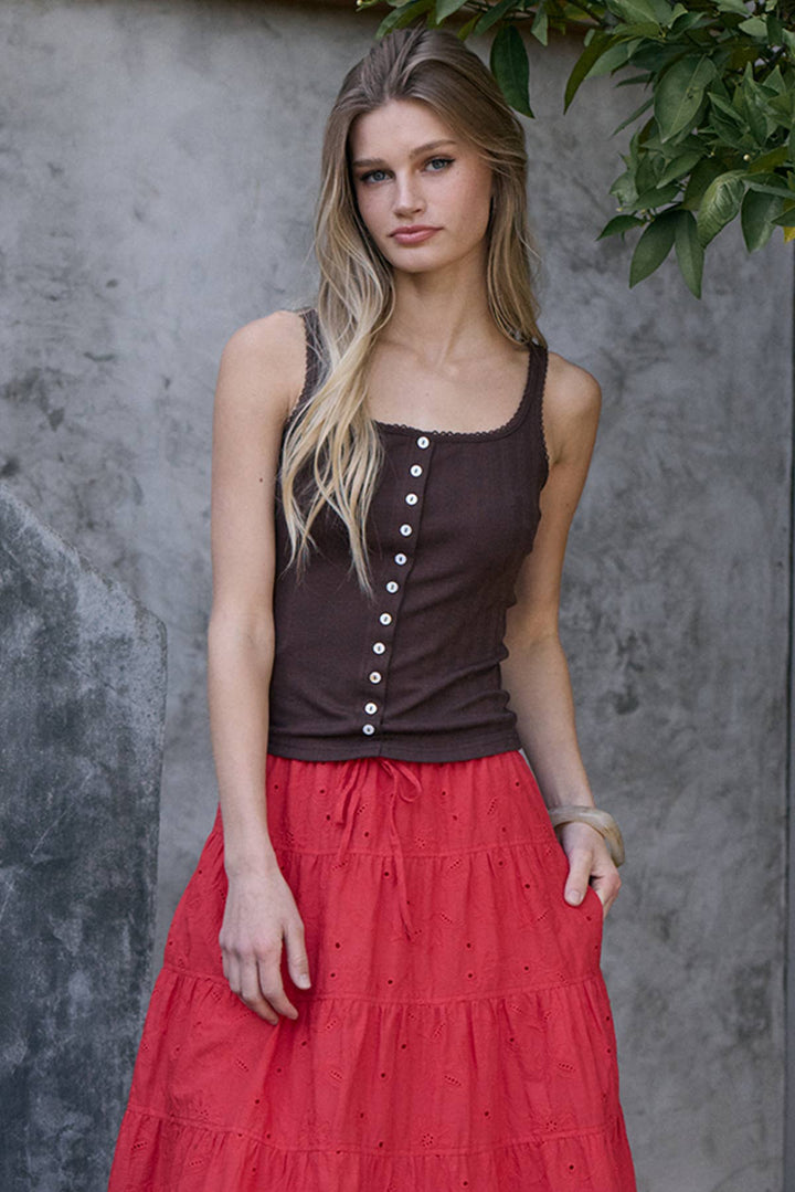 Marina Pointelle Button Front Tank