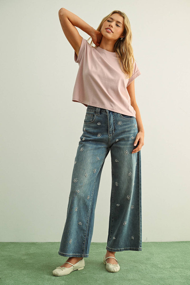 Crystal Cuffed Sleeve Tee