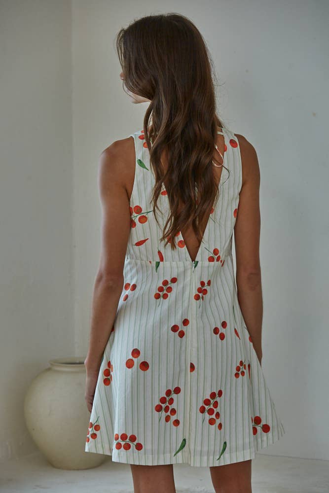 Pomodoro Cotton Striped Veggie Print Dress