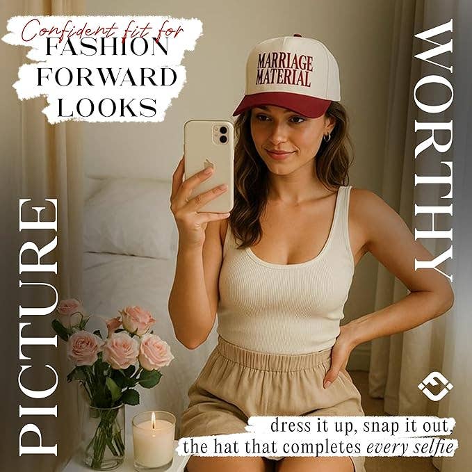 Marriage Material Hat - Burgundy/Beige