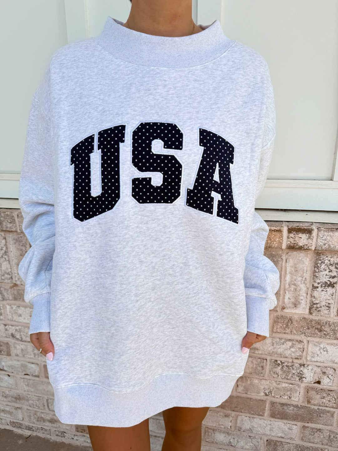 Navy Polka Dot USA Mockneck