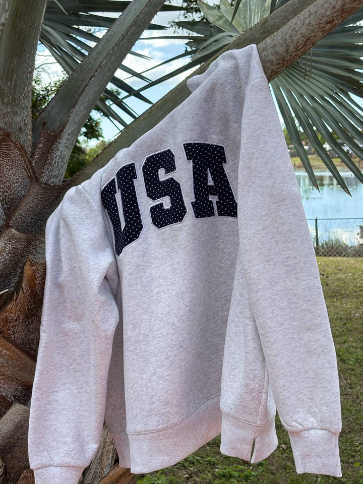 Navy Polka Dot USA Mockneck