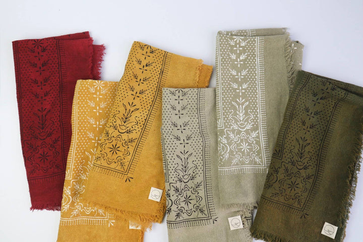 Raw Silk Bandana - Olive Green