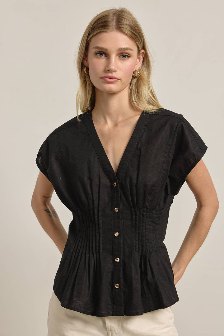 Layla Pleated Waist Cotton Blouse