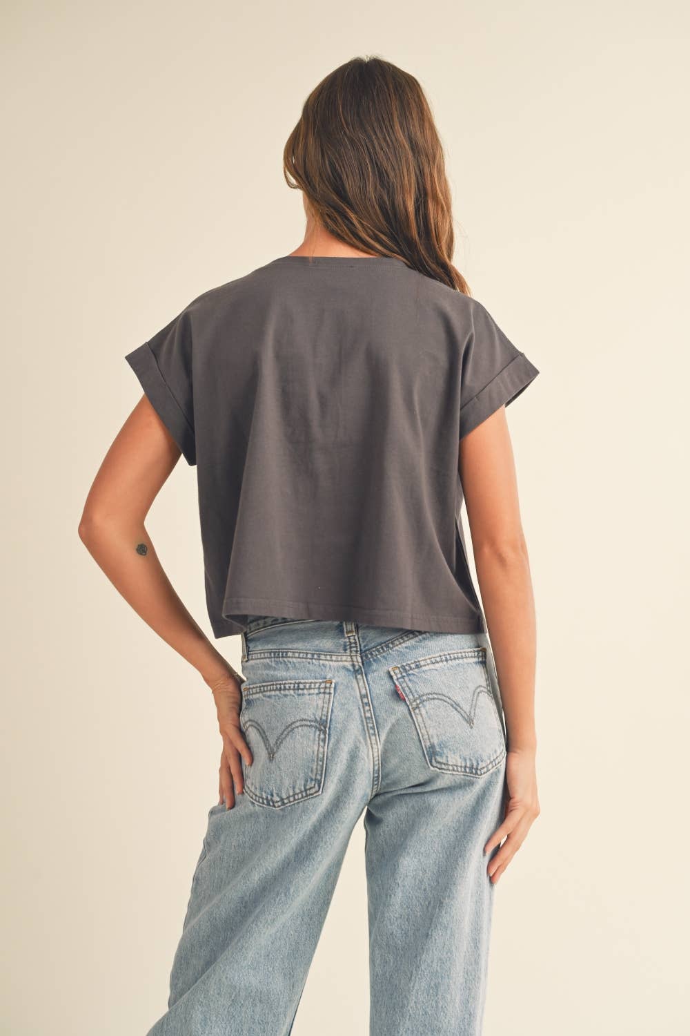 Crystal Cuffed Sleeve Tee