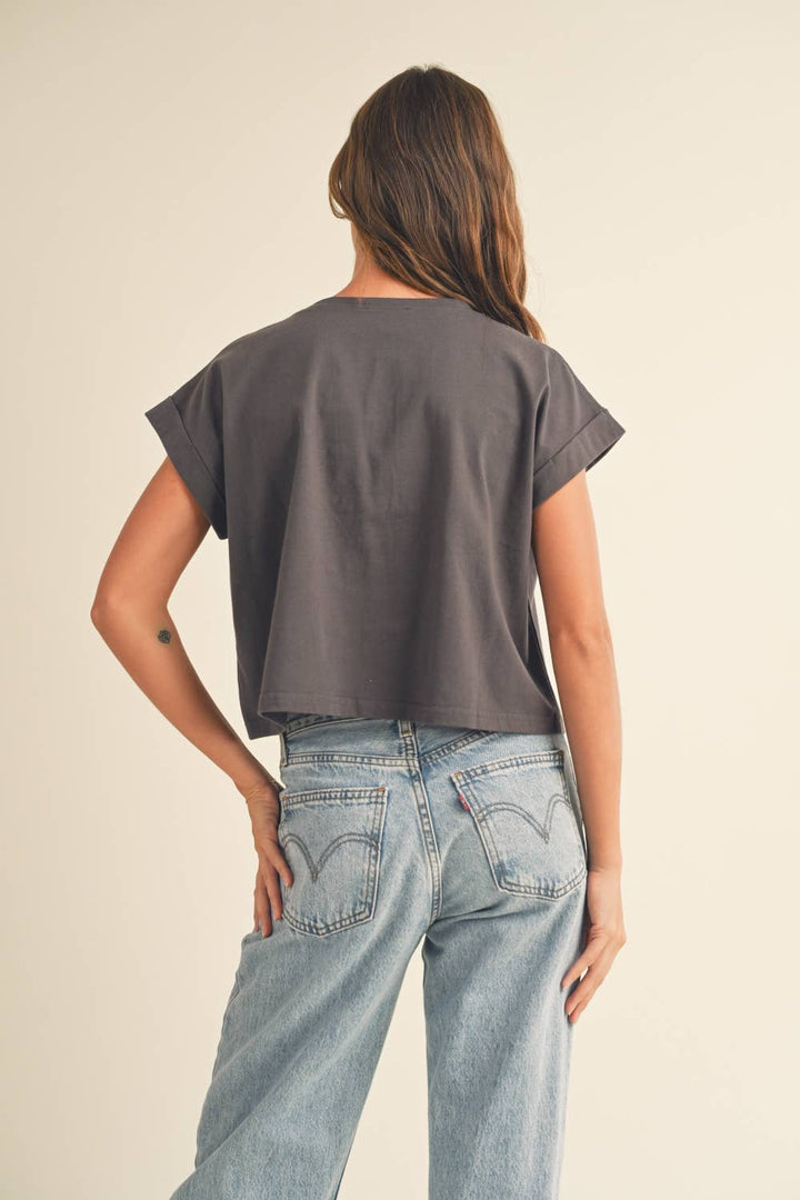 Crystal Cuffed Sleeve Tee