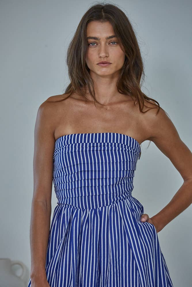 Jimmy Striped Strapless Midi Dress